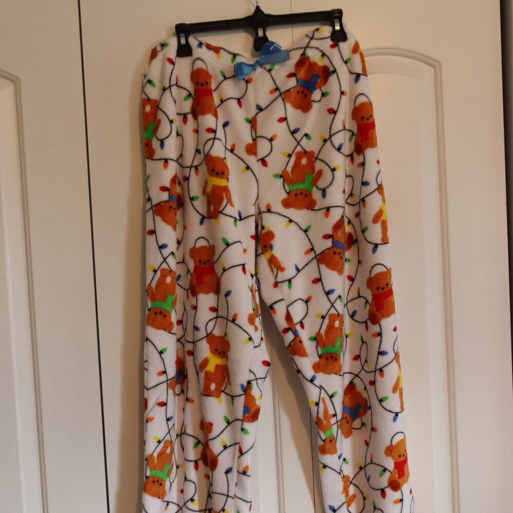 Weekending Fleece White with Bears and Lights Cozy Pajama/Lounge Pants Size 3X